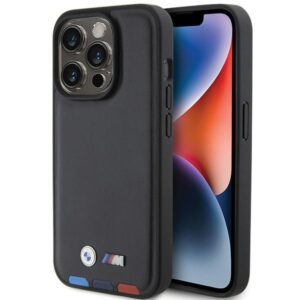 BMW BMHCP15L22PTDK Apple iPhone 15 Pro 6.1" juodos spalvos Leather Stamp Tricolor