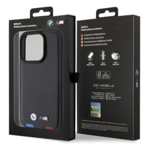 BMW BMHCP15L22PTDK Apple iPhone 15 Pro 6.1" juodos spalvos Leather Stamp Tricolor - Image 8