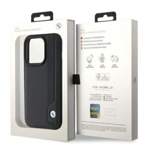 Dėklas BMW BMHCP15X22RBDK Apple iPhone 15 Pro Max 6.1" juodos spalvos kietas dėklas Leather Blue Dots - Image 8