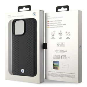 Dėklas BMW BMHCP15L22RFGK Apple iPhone 15 Pro 6.1" juodos spalvos Leather Diamond Pattern - Image 8