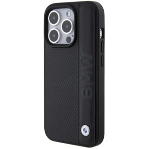 Dėklas BMW BMHCP15L22RDPK Apple iPhone 15 Pro 6.1" juodos spalvos kietas dėklas Leather Textured & Stripe - Image 2