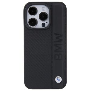 Dėklas BMW BMHCP15L22RDPK Apple iPhone 15 Pro 6.1" juodos spalvos kietas dėklas Leather Textured & Stripe - Image 3