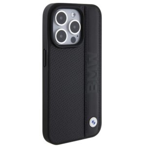 Dėklas BMW BMHCP15L22RDPK Apple iPhone 15 Pro 6.1" juodos spalvos kietas dėklas Leather Textured & Stripe - Image 4