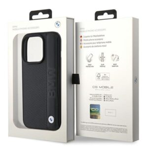 Dėklas BMW BMHCP15L22RDPK Apple iPhone 15 Pro 6.1" juodos spalvos kietas dėklas Leather Textured & Stripe - Image 8