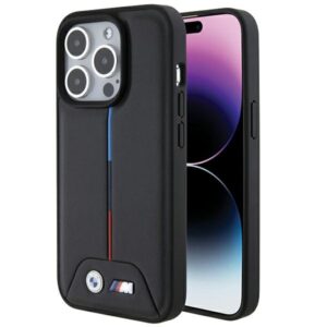 Dėklas BMW BMHCP15L22 PVTK Apple iPhone 15 Pro 6.1" juodos spalvos kietas dėklas Quilted Tricolor - Image 1