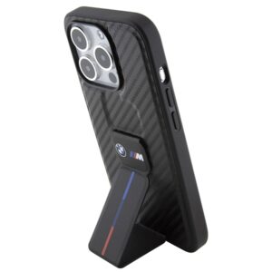 Dėklas BMW BMHCP15LGSPCCK Apple iPhone 15 Pro 6.1" juodos spalvos kietas dėklas Grip Stand Smooth & Carbon - Image 2
