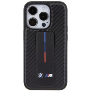 Dėklas BMW BMHCP15LGSPCCK Apple iPhone 15 Pro 6.1" juodos spalvos kietas dėklas Grip Stand Smooth & Carbon - Image 4