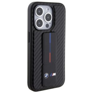 Dėklas BMW BMHCP15LGSPCCK Apple iPhone 15 Pro 6.1" juodos spalvos kietas dėklas Grip Stand Smooth & Carbon - Image 5