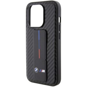 Dėklas BMW BMHCP15LGSPCCK Apple iPhone 15 Pro 6.1" juodos spalvos kietas dėklas Grip Stand Smooth & Carbon - Image 7