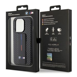 Dėklas BMW BMHCP15LGSPCCK Apple iPhone 15 Pro 6.1" juodos spalvos kietas dėklas Grip Stand Smooth & Carbon - Image 9