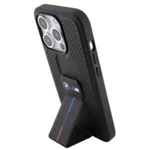 Dėklas BMW BMHCP15LGSPPRK Apple iPhone 15 Pro 6.1" juodos spalvos kietas dėklas Grip Stand Smooth & Perforated - Image 2