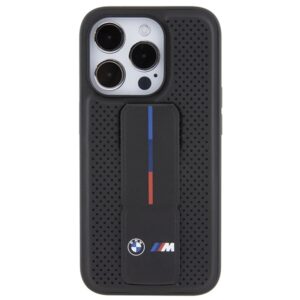 Dėklas BMW BMHCP15LGSPPRK Apple iPhone 15 Pro 6.1" juodos spalvos kietas dėklas Grip Stand Smooth & Perforated - Image 4