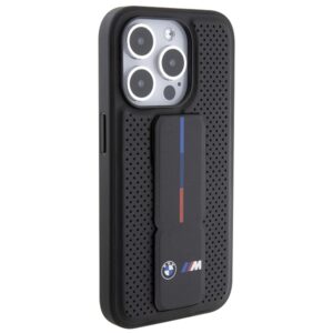Dėklas BMW BMHCP15LGSPPRK Apple iPhone 15 Pro 6.1" juodos spalvos kietas dėklas Grip Stand Smooth & Perforated - Image 5