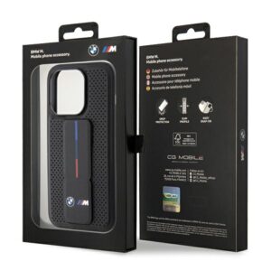 Dėklas BMW BMHCP15LGSPPRK Apple iPhone 15 Pro 6.1" juodos spalvos kietas dėklas Grip Stand Smooth & Perforated - Image 9
