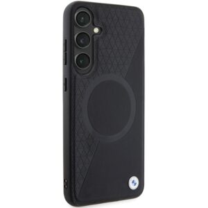 Dėklas BMW BMHMS24S23RTPK S24 S921 juodos spalvos kietas dėklas Signature Leather Half Textured & Circle MagSafe - Image 4