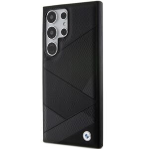Dėklas BMW BMHCS24L23RCGPK S24 Ultra S928 juodos spalvos kietas dėklas Signature Leather Crossing Lines Pattern - Image 2