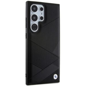 Dėklas BMW BMHCS24L23RCGPK S24 Ultra S928 juodos spalvos kietas dėklas Signature Leather Crossing Lines Pattern - Image 4