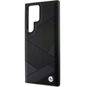 Dėklas BMW BMHCS24L23RCGPK S24 Ultra S928 juodos spalvos kietas dėklas Signature Leather Crossing Lines Pattern - Image 6