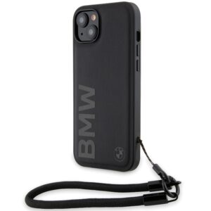Dėklas BMW BMHCP15S23RMRLK Apple iPhone 15   14   13 6.1" juodos spalvos kietas dėklas Signature Leather Wordmark Cord