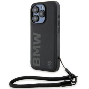 Dėklas BMW BMHCP15L23RMRLK Apple iPhone 15 Pro 6.1" juodos spalvos kietas dėklas Signature Leather Wordmark Cord - Image 1