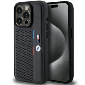 Dėklas BMW BMHCP15L23 PUPVK Apple iPhone 15 Pro 6.1" juodos spalvos kietas dėklas Perforated Tricolor Line - Image 1