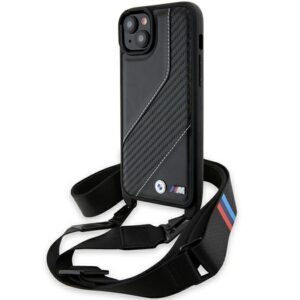 Dėklas BMW BMHCP15M23 PSCCK Apple iPhone 15 Plus 14 Plus 6.7" juodos spalvos kietas dėklas M Edition Carbon Stripe & Stra
