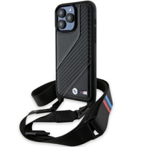 Dėklas BMW BMHCP15L23PSCCK Apple iPhone 15 Pro 6.1" juodos spalvos hardcase M Edition Carbon Stripe & Strap