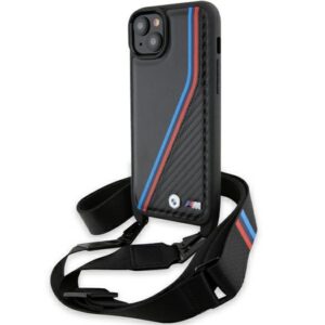 Dėklas BMW BMHCP15M23 PSVTK Apple iPhone 15 Plus 14 Plus 6.7" juodos spalvos kietas dėklas M Edition Carbon Tricolo