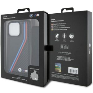 Dėklas BMW BMHCP15X23 PSVTK Apple iPhone 15 Pro Max 6.7" juodos spalvos kietas dėklas M Edition Carbon Tricolor Line - Image 7