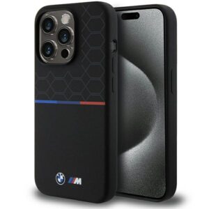 BMW BMHMP15L22SMPK Apple iPhone 15 Pro 6.1" juodos spalvos kietas dėklas M Silicone Pattern MagSafe