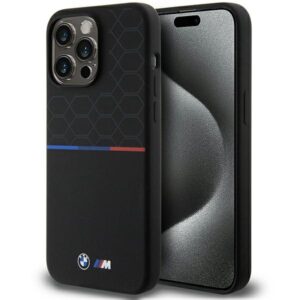 BMW BMHMP15X22SMPK Apple iPhone 15 Pro Max 6.7" juodos spalvos kietas dėklas M Silicone Pattern MagSafe - Image 1
