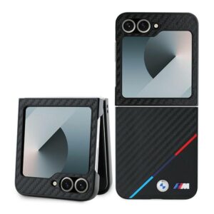 Dėklas BMW BMHCZF623 PUDTK Z Flip6 F741 juodos spalvos kietas dėklas Carbon Tricolor