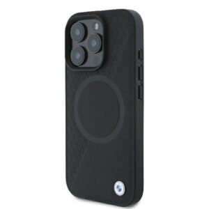 BMW BMHMP16L23RTPK Apple iPhone 16 Pro 6.3" juodos spalvos kietas dėklas Sign Leather Half Textured And Circle Mag - Image 2