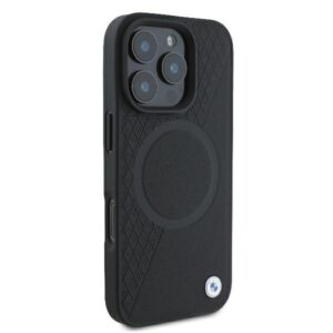 BMW BMHMP16L23RTPK Apple iPhone 16 Pro 6.3" juodos spalvos kietas dėklas Sign Leather Half Textured And Circle Mag - Image 4