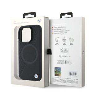 BMW BMHMP16L23RTPK Apple iPhone 16 Pro 6.3" juodos spalvos kietas dėklas Sign Leather Half Textured And Circle Mag - Image 8