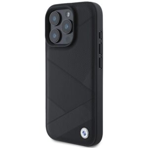 BMW BMHCP16L23RCGPK Apple iPhone 16 Pro 6.3" juodos spalvos kietas dėklas Sign Leather Crossing Lines Pattern - Image 2