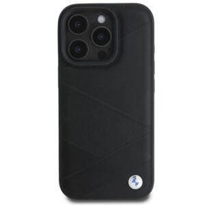 BMW BMHCP16L23RCGPK Apple iPhone 16 Pro 6.3" juodos spalvos kietas dėklas Sign Leather Crossing Lines Pattern - Image 3