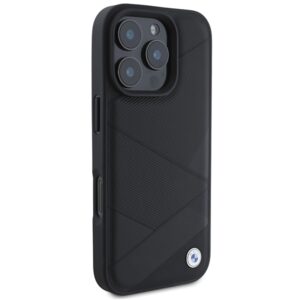 BMW BMHCP16L23RCGPK Apple iPhone 16 Pro 6.3" juodos spalvos kietas dėklas Sign Leather Crossing Lines Pattern - Image 4