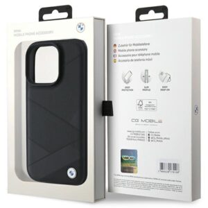 BMW BMHCP16L23RCGPK Apple iPhone 16 Pro 6.3" juodos spalvos kietas dėklas Sign Leather Crossing Lines Pattern - Image 8