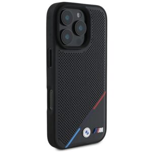 BMW BMHMP16L23 PUPDK Apple iPhone 16 Pro 6.3" juodos spalvos kietas dėklas M Perforated Tricolor Line MagSafe - Image 4