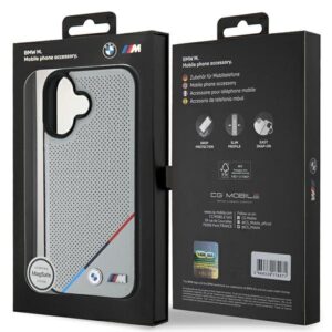 BMW BMHMP16S23 PUPDG Apple iPhone 16 6.1" grey kietas dėklas M Perforated Tricolor Line MagSafe - Image 8