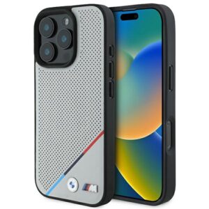 BMW BMHMP16L23 PUPDG Apple iPhone 16 Pro 6.3" grey kietas dėklas M Perforated Tricolor Line MagSafe