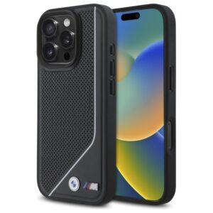 BMW BMHMP16L23 PUCPK Apple iPhone 16 Pro 6.3" juodos spalvos kietas dėklas M Perforated Twisted Line MagSafe - Image 1