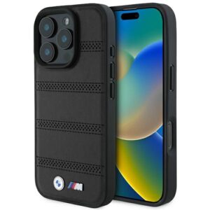 BMW BMHMP16L23 PUSPK Apple iPhone 16 Pro 6.3" juodos spalvos kietas dėklas M Perforated And Stitched Line MagSafe
