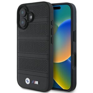 BMW BMHMP16S23 PUSPK Apple iPhone 16 6.1" juodos spalvos kietas dėklas M Perforated And Stitched Line MagSafe