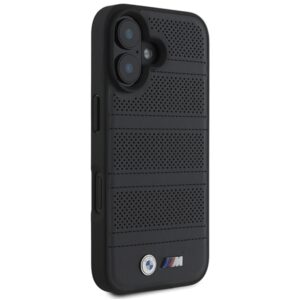 BMW BMHMP16S23 PUSPK Apple iPhone 16 6.1" juodos spalvos kietas dėklas M Perforated And Stitched Line MagSafe - Image 4