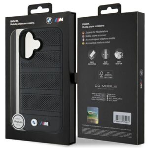 BMW BMHMP16S23 PUSPK Apple iPhone 16 6.1" juodos spalvos kietas dėklas M Perforated And Stitched Line MagSafe - Image 8
