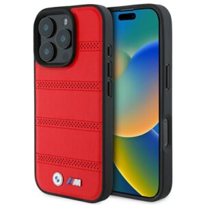 BMW BMHMP16L23 PUSPR Apple iPhone 16 Pro 6.3" red kietas dėklas M Perforated And Stitched Line MagSafe