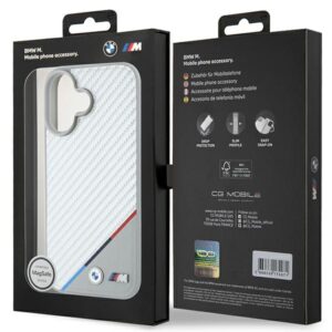 BMW BMHMP16S23 PUDTS Apple iPhone 16 6.1" grey kietas dėklas M Carbon Tricolor Line MagSafe - Image 8