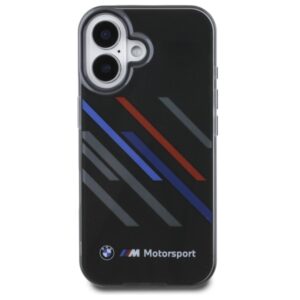 BMW BMHCP16M23HTRAK Apple iPhone 16 Plus 6.7" juodos spalvos kietas dėklas Motorsport IML Random Stripes - Image 3